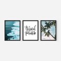 Zestaw obrazy w ramie, plakaty - tropikalny, morze, palmy - rama czarna