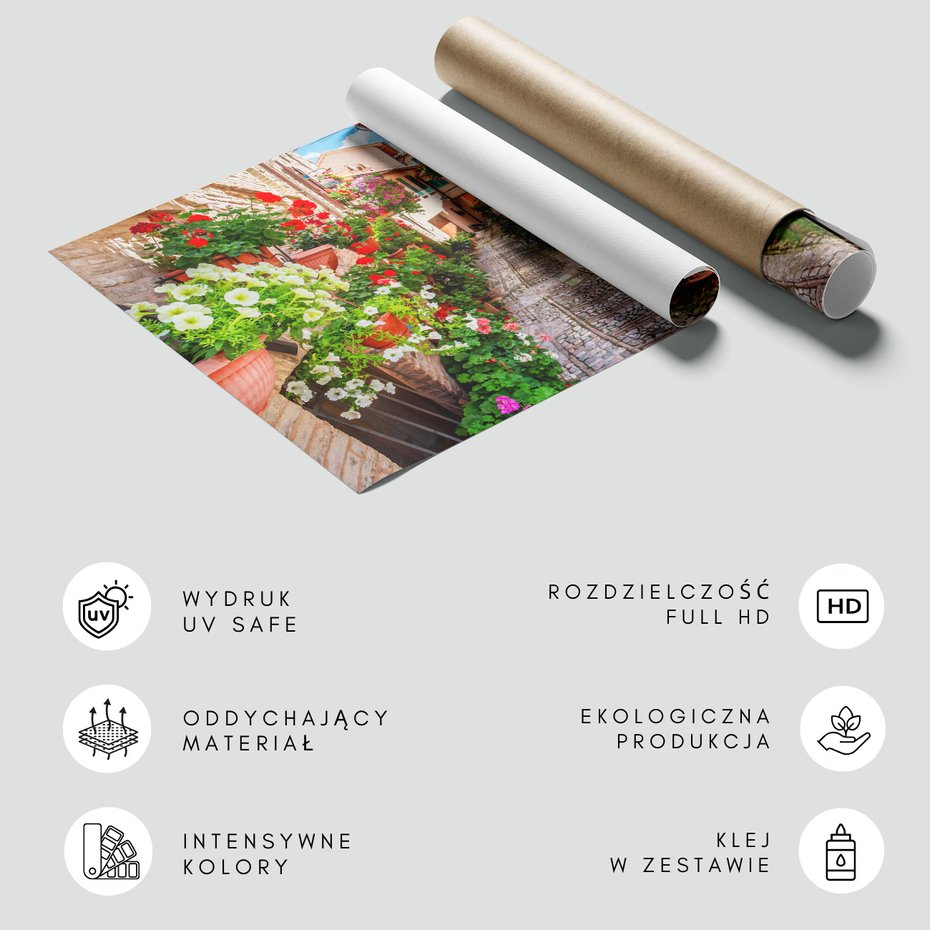 Fototapeta - kwiaty, uliczka, miasto