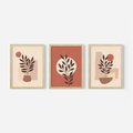 Zestaw obrazy w ramie, plakaty - liście, roślina, abstrakcja - rama drewno