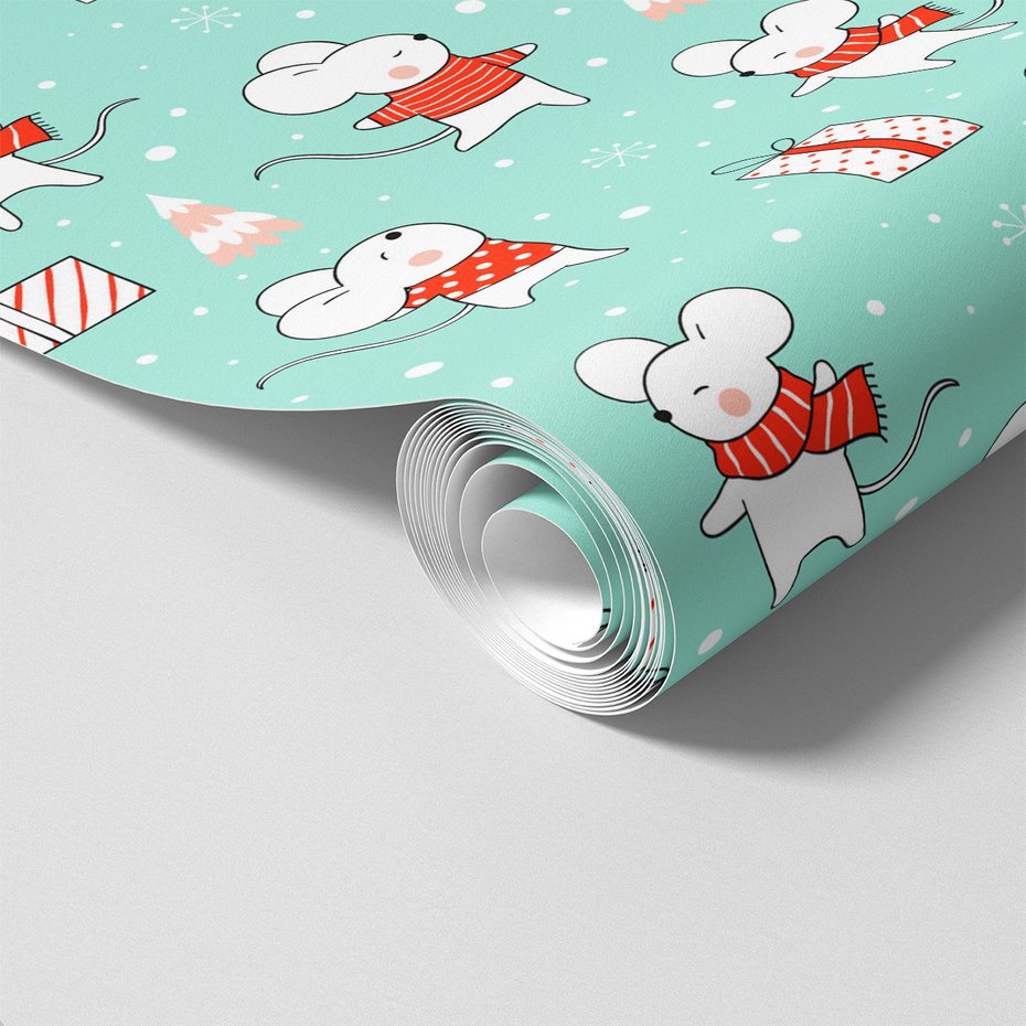 Tapeta - dziecięca, mysz, prezent, śnieg