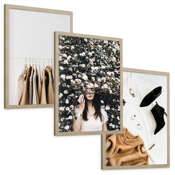 Zestaw obrazy w ramie, plakaty - ubrania, kobieta, styl - rama drewno