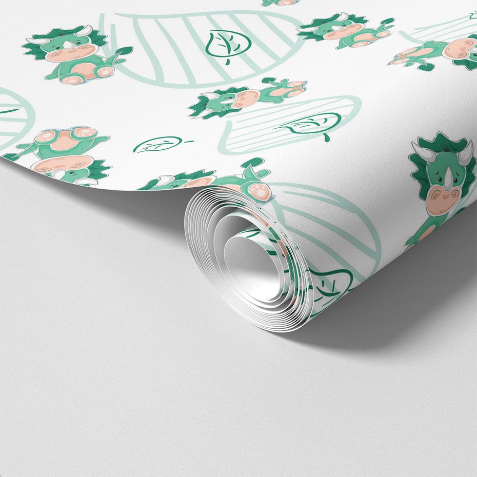 Tapeta - dziecięca, dinozaury, liście, tło