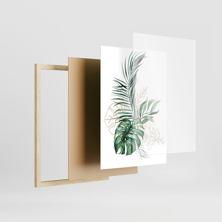 Zestaw obrazy w ramie, plakaty - liście, monstera, rośliny - rama drewno