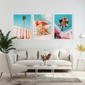 Zestaw obrazy w ramie, plakaty - plaża,palma,budynek - rama biała