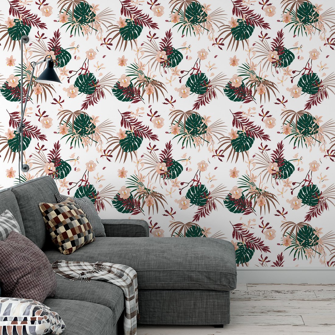 Tapeta - kwiaty, liście, wzór