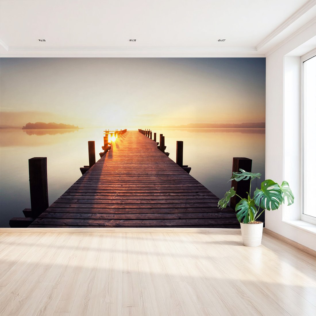 Fototapeta - jezioro, pomost, wschód słońca
