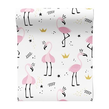 Tapeta - dziecięca, flaming, korona, gwiazda