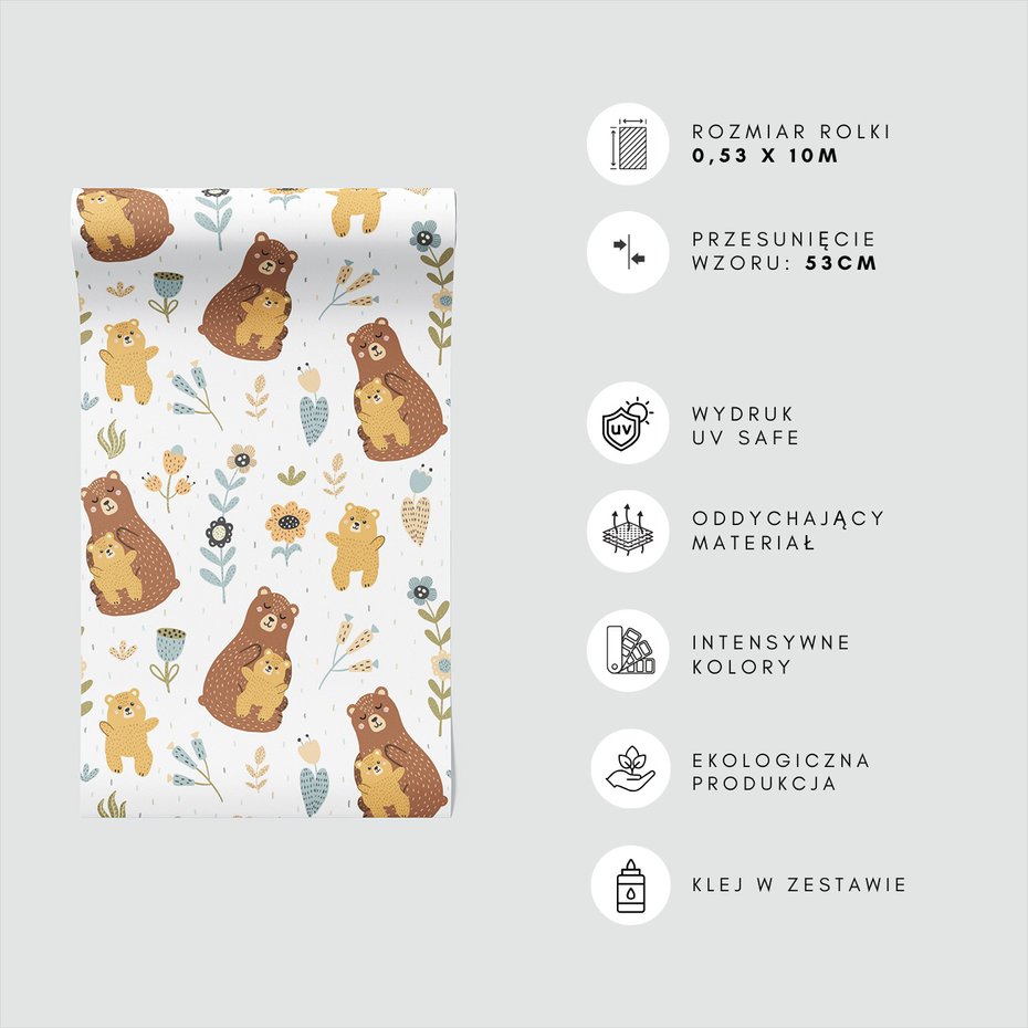 Tapeta - dziecięca, niedźwiedź, matka, kwiaty