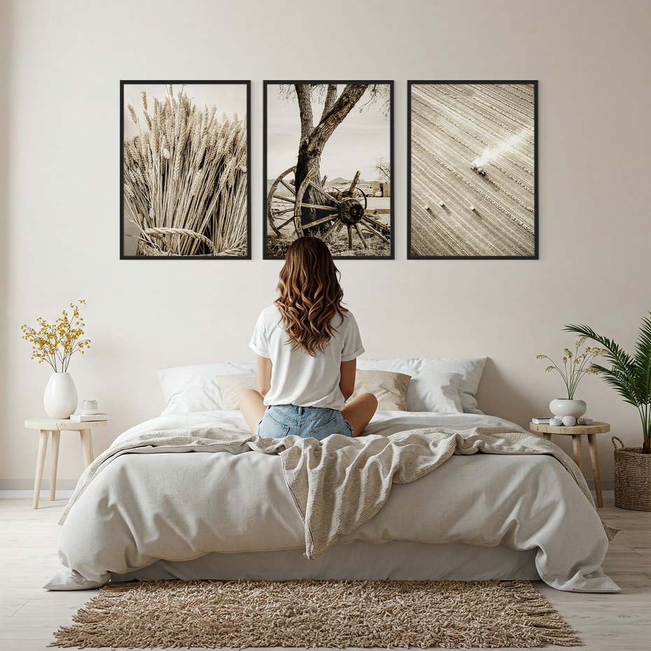 Zestaw obrazy w ramie, plakaty - wieś, rolnictwo, plony - rama czarna