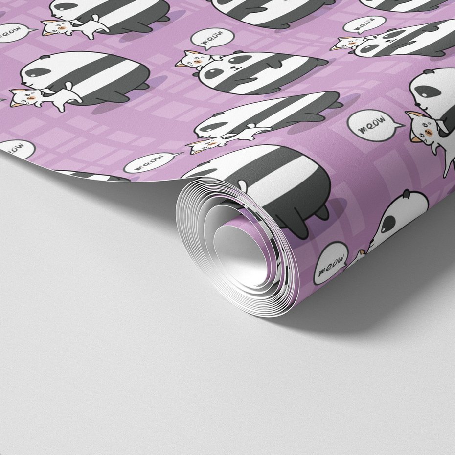 Tapeta - dziecięca, panda, kot, wzór