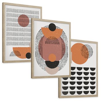 Zestaw obrazy w ramie, plakaty - abstrakcja, grafika, geometria - rama drewno