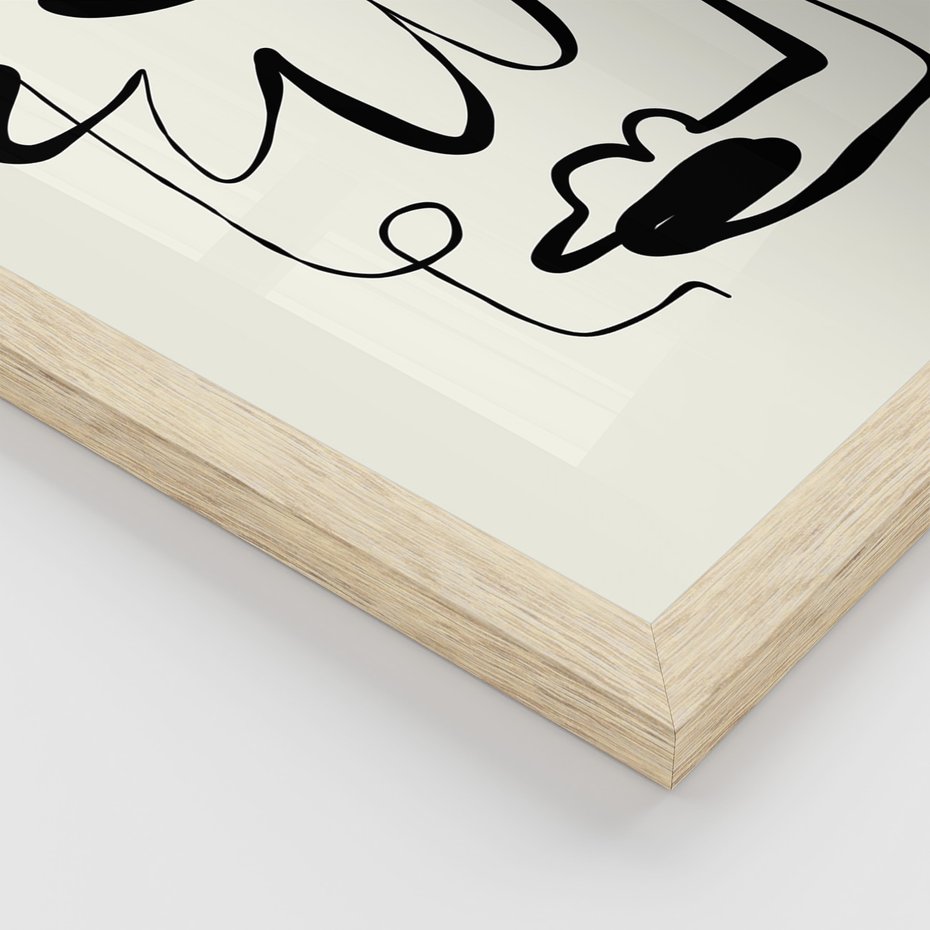 Zestaw obrazy w ramie, plakaty - abstrakcja, rysunek, minimalizm - rama drewno