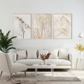 Zestaw obrazy w ramie, plakaty - kwiaty, gałązki, minimalizm - rama drewno