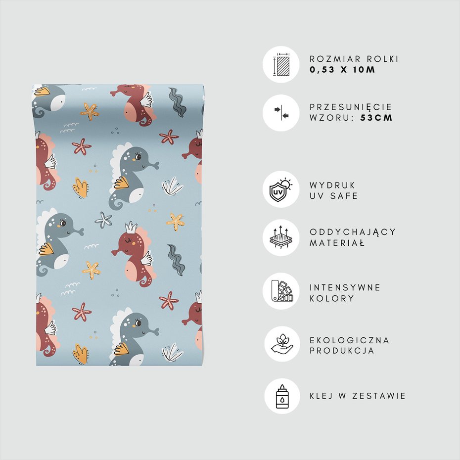 Tapeta - dziecięca, koniki morskie, gwiazdy, korony