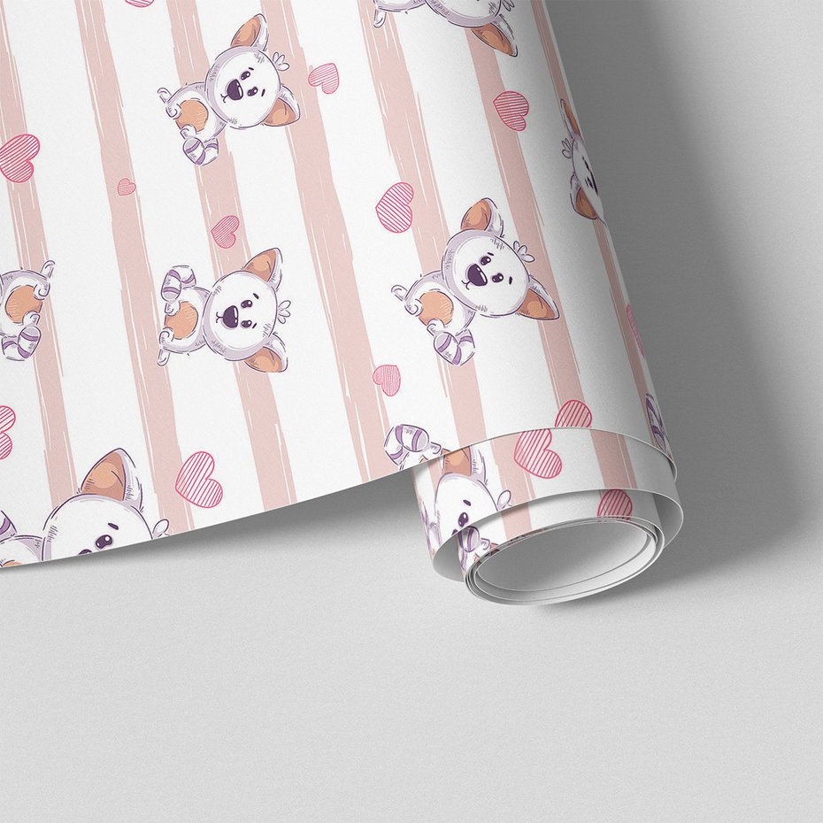 Tapeta - dziecięca, misie, serca, paski