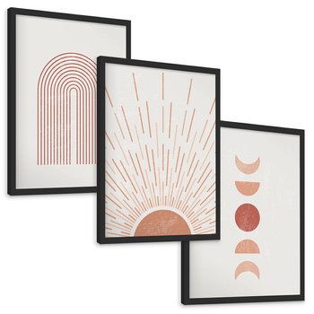 Zestaw obrazy w ramie, plakaty - abstrakcja, boho, minimalizm - rama czarna