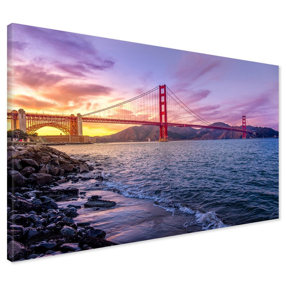 Obraz na płótnie - most, morze, zachód słońca