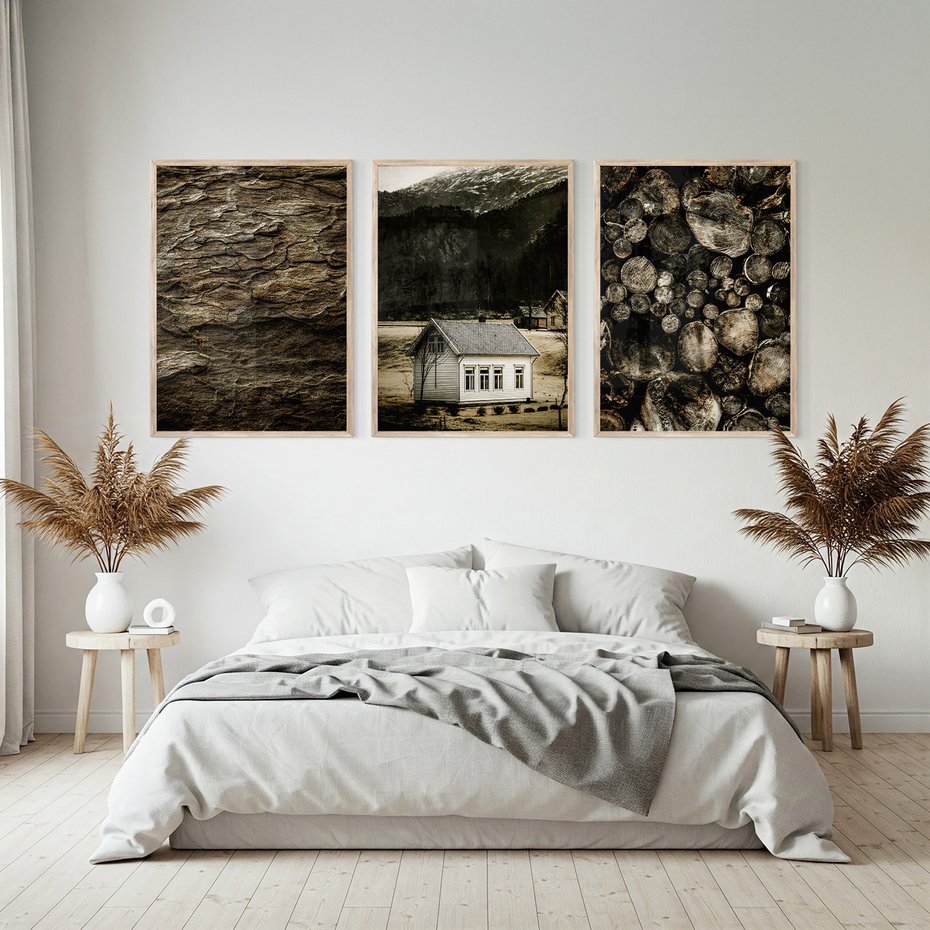Zestaw obrazy w ramie, plakaty - dom, natura, drewno - rama drewno
