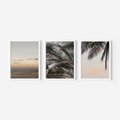 Zestaw obrazy w ramie, plakaty - palmy, ocean, liście - rama biała