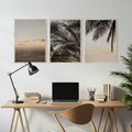 Zestaw obrazy w ramie, plakaty - palmy, ocean, liście - rama drewno