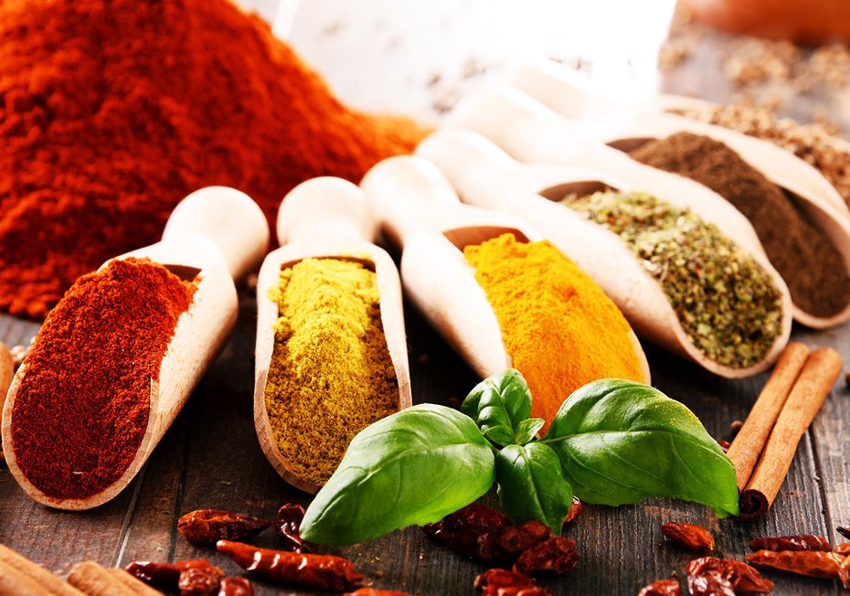 Fototapeta - przyprawy, zioła, drewno