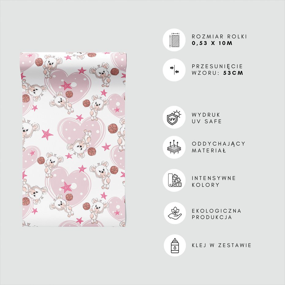 Tapeta - dziecięca, miś, piłka, gwiazda