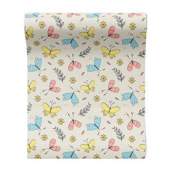 Tapeta - dziecięca, motyle, kwiaty, liście