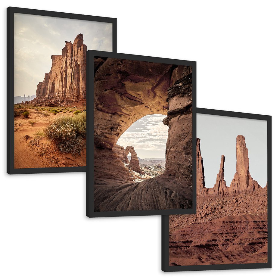 Zestaw obrazy w ramie, plakaty - skały, pustynia, erozja - rama czarna