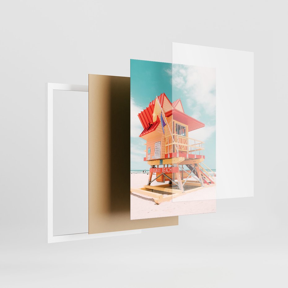 Zestaw obrazy w ramie, plakaty - plaża, budynek, balony - rama biała