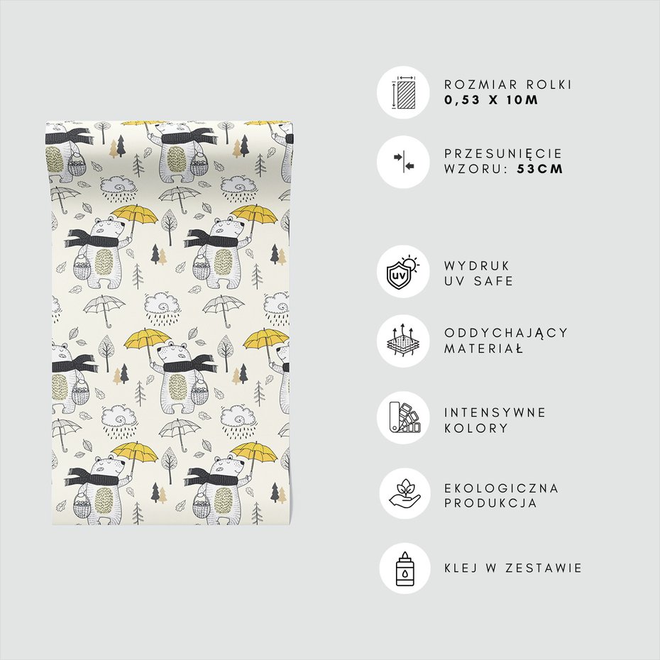 Tapeta - dziecięca, niedźwiedź, parasol, drzewo
