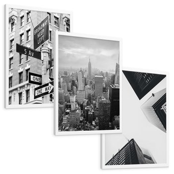 Zestaw obrazy w ramie, plakaty - miasto, architektura, budynki - rama biała