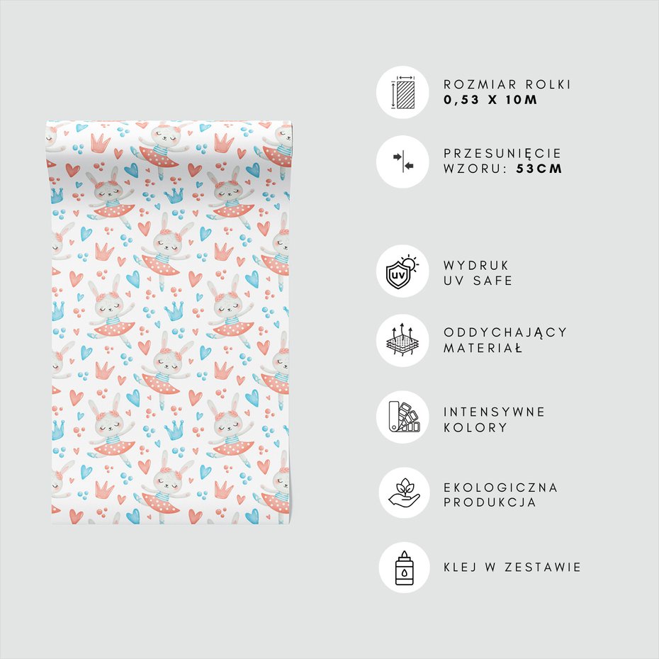 Tapeta - dziecięca, królik, baletnica, korona