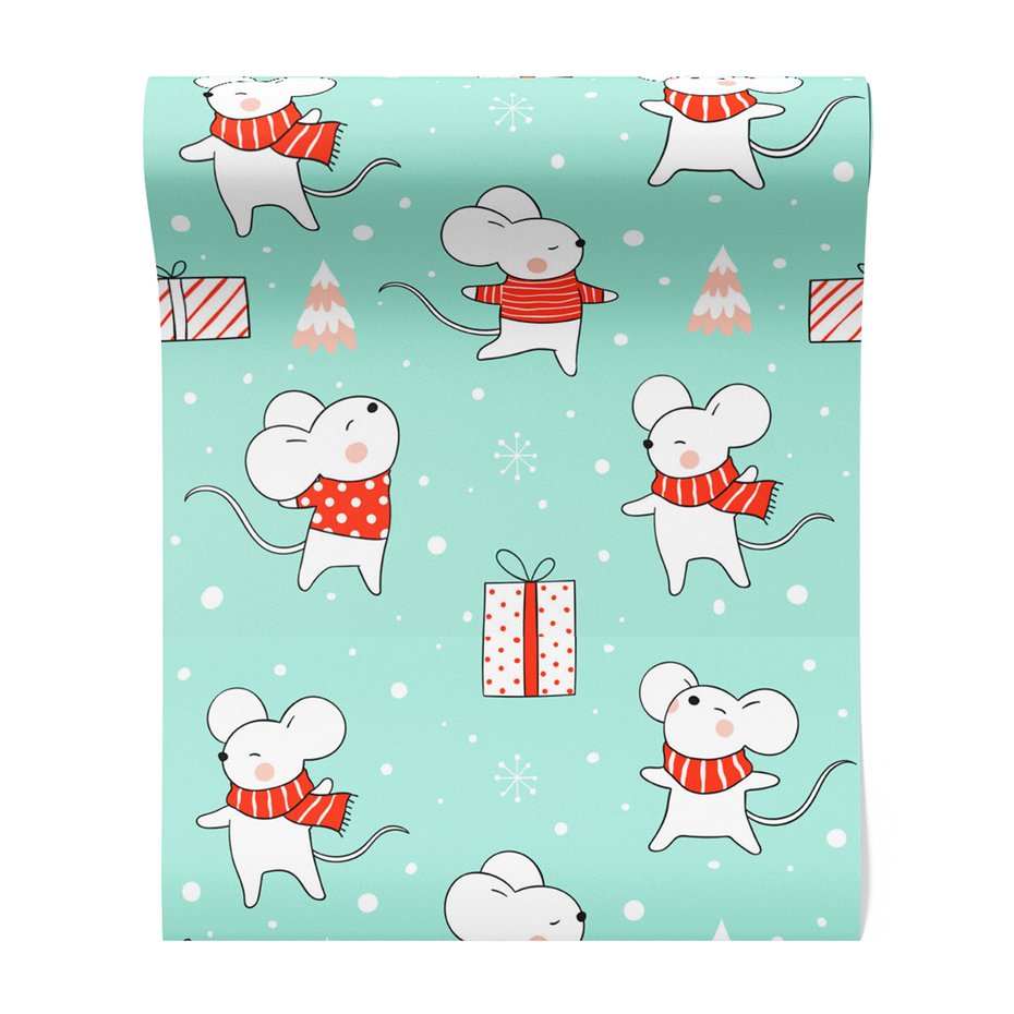 Tapeta - dziecięca, mysz, prezent, śnieg