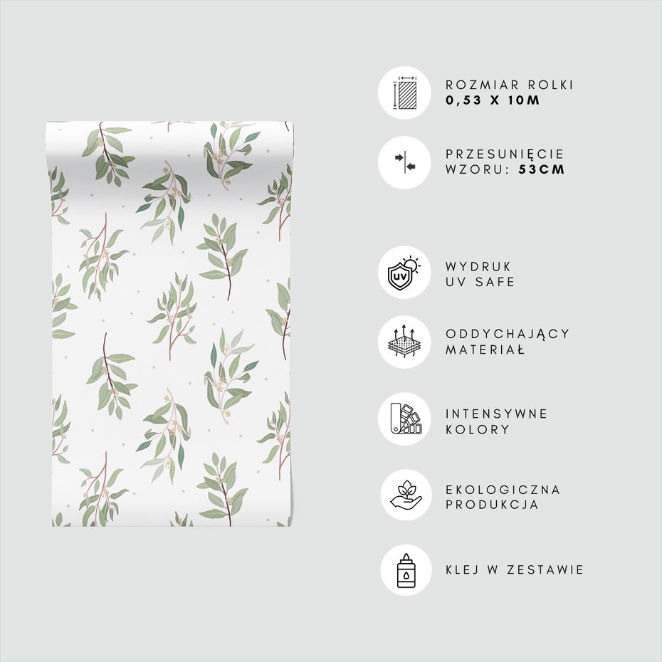 Tapeta - liście, gałązki, kropki