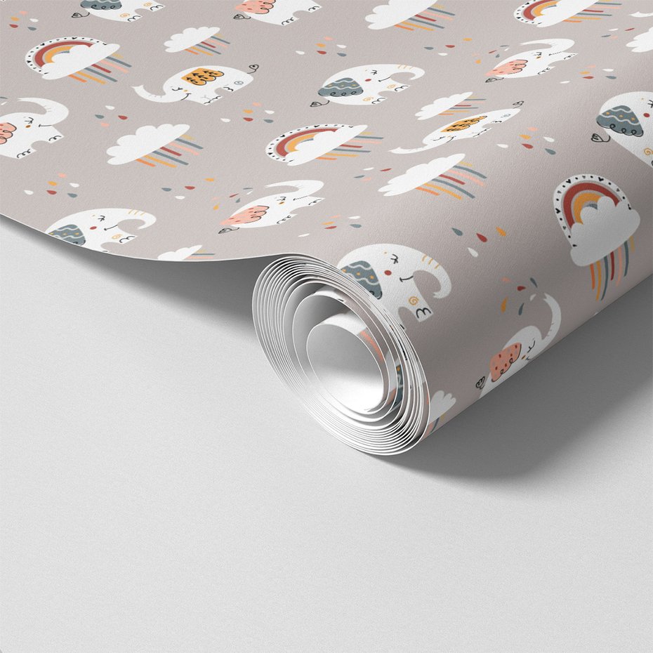 Tapeta - dziecięca, słonie, chmury, tęcza