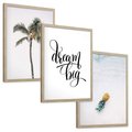 Zestaw obrazy w ramie, plakaty - palma, ananas, tropikalny - rama drewno