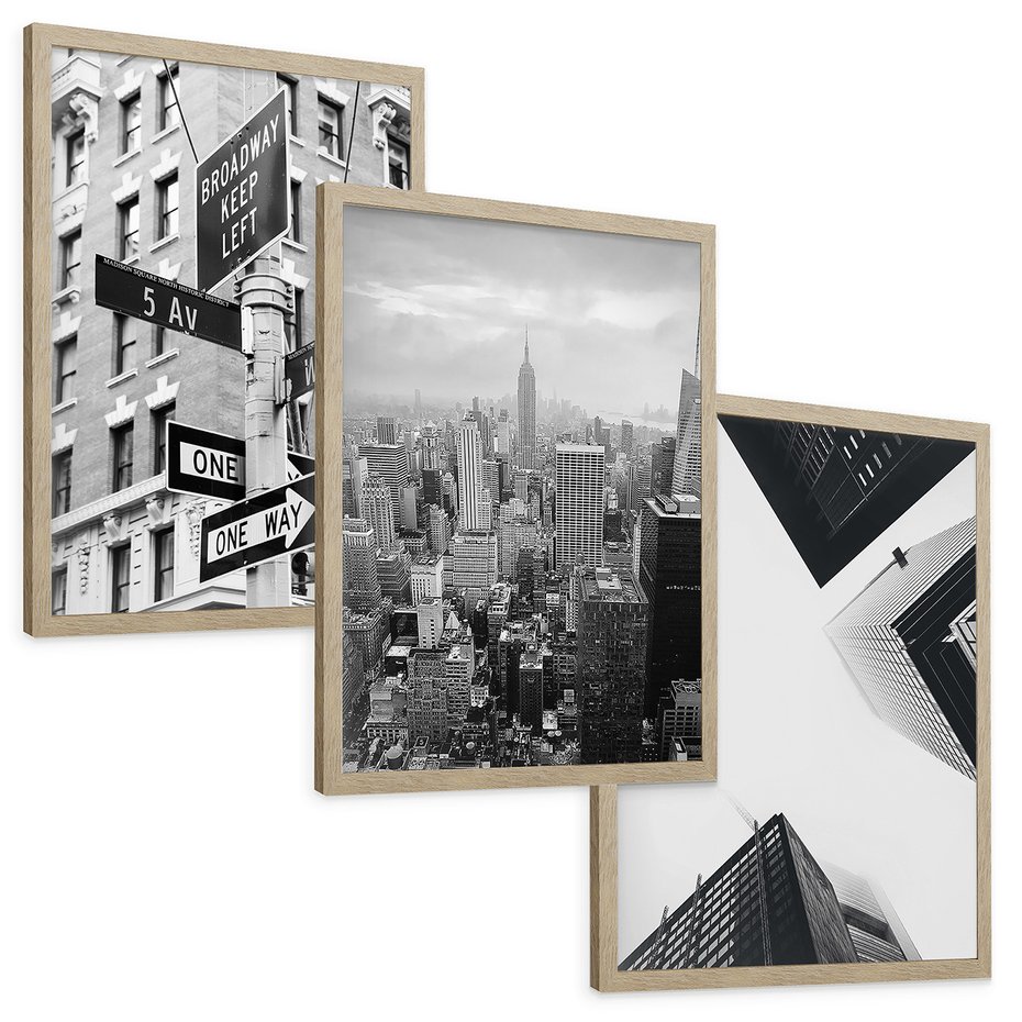 Zestaw obrazy w ramie, plakaty - miasto, architektura, budynki - rama drewno