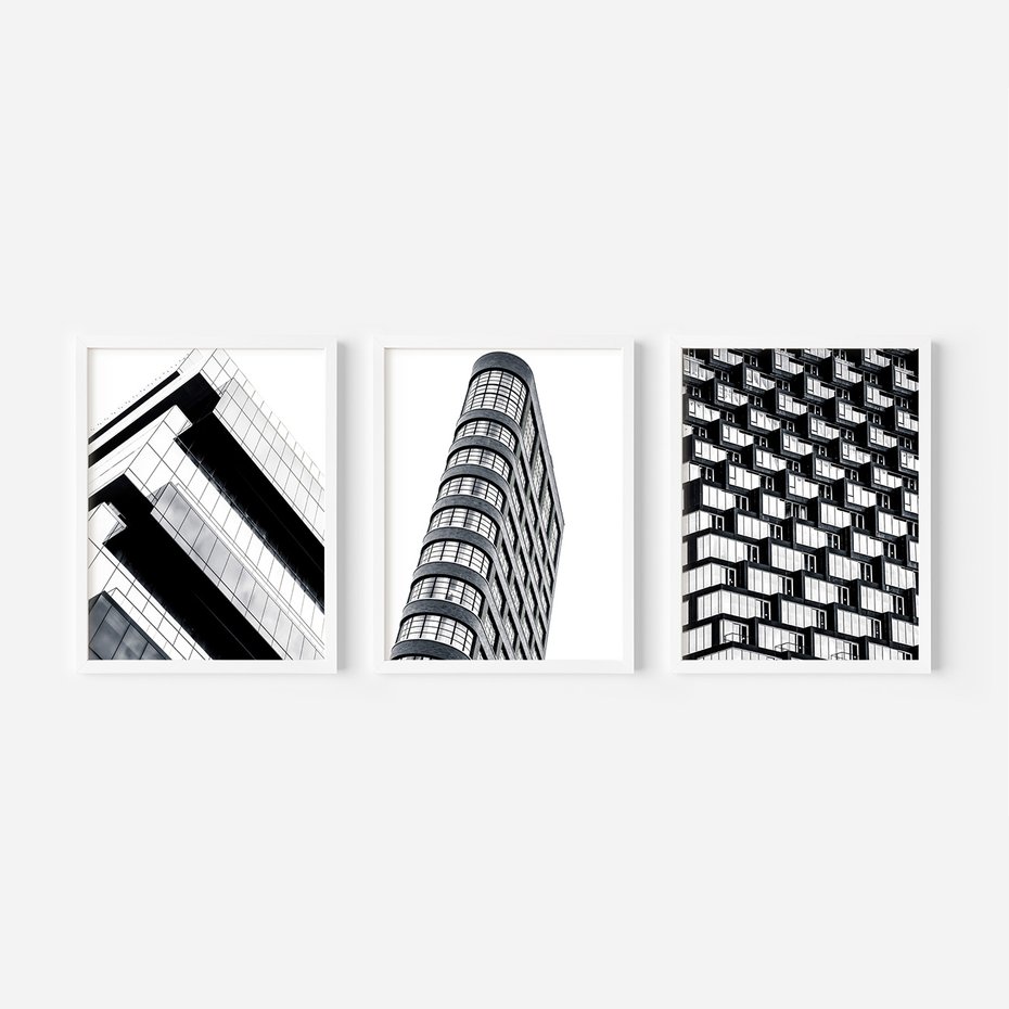 Zestaw obrazy w ramie, plakaty - architektura, budynki, miasto - rama biała