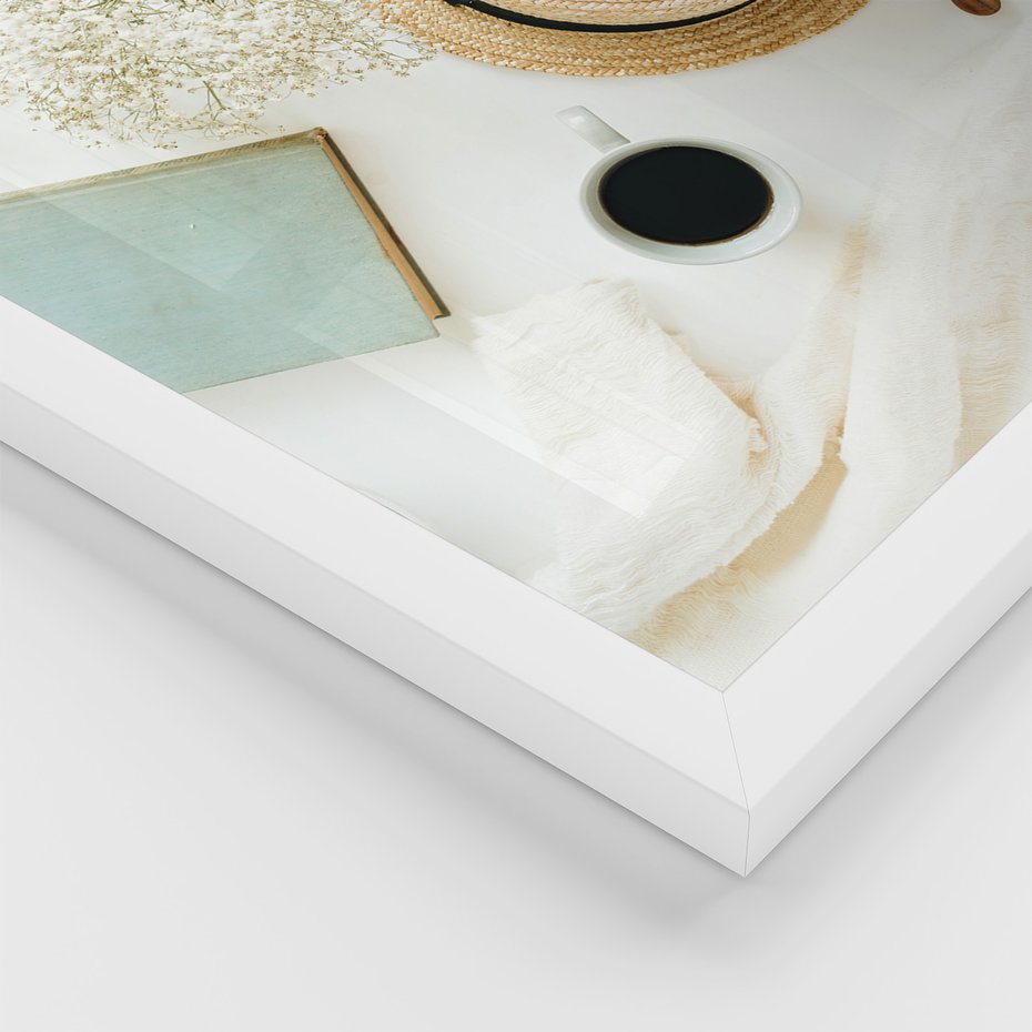 Zestaw obrazy w ramie, plakaty - kwiaty, lato, morze - rama biała