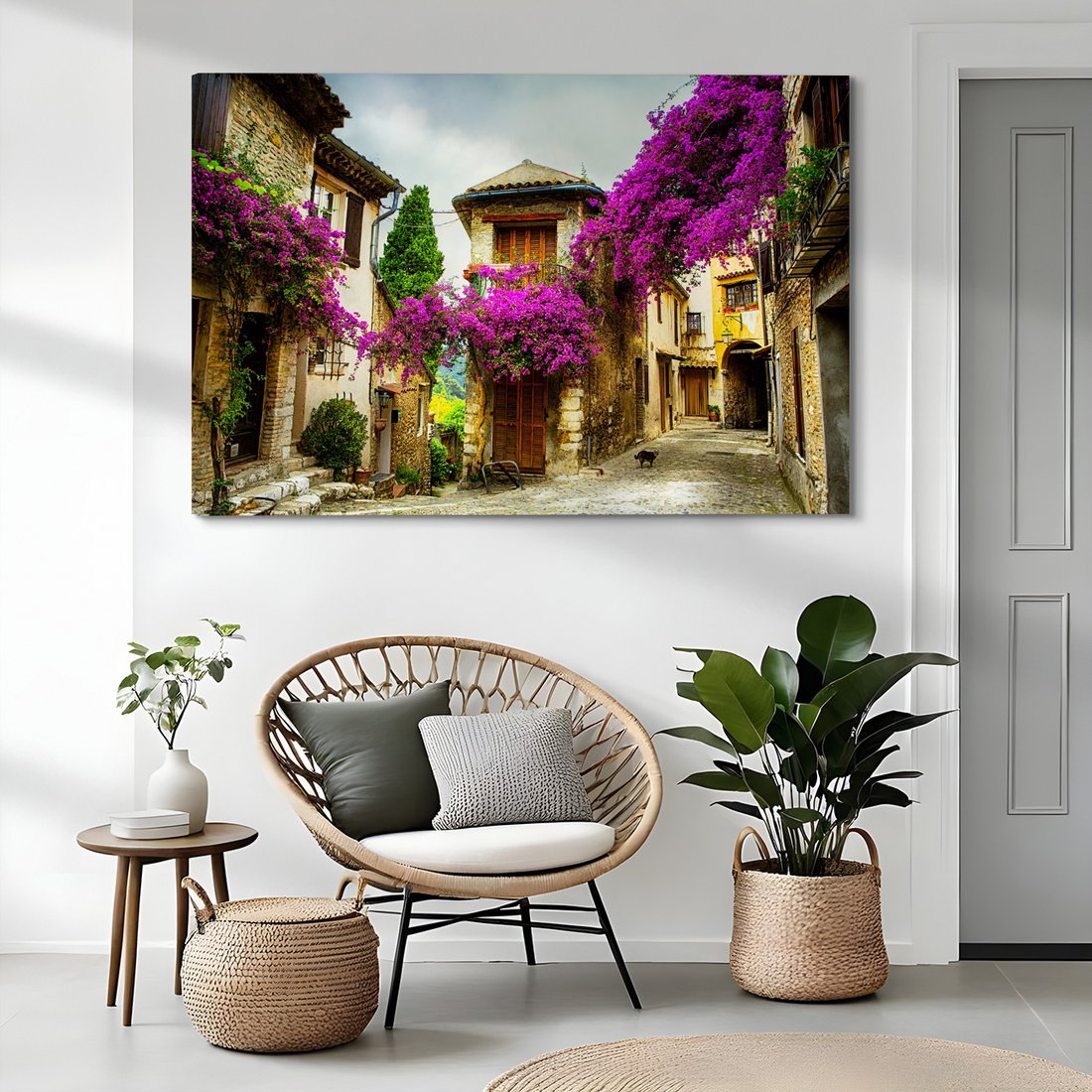 Obraz na płótnie - uliczka, kwiaty, budynki