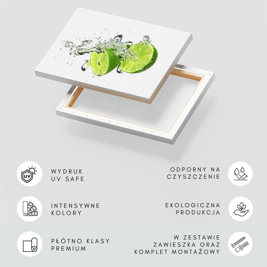 Obraz na płótnie - limonka, woda, owoce