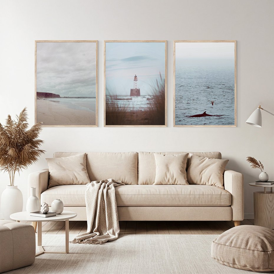 Zestaw obrazy w ramie, plakaty - morze, plaża, krajobraz - rama drewno