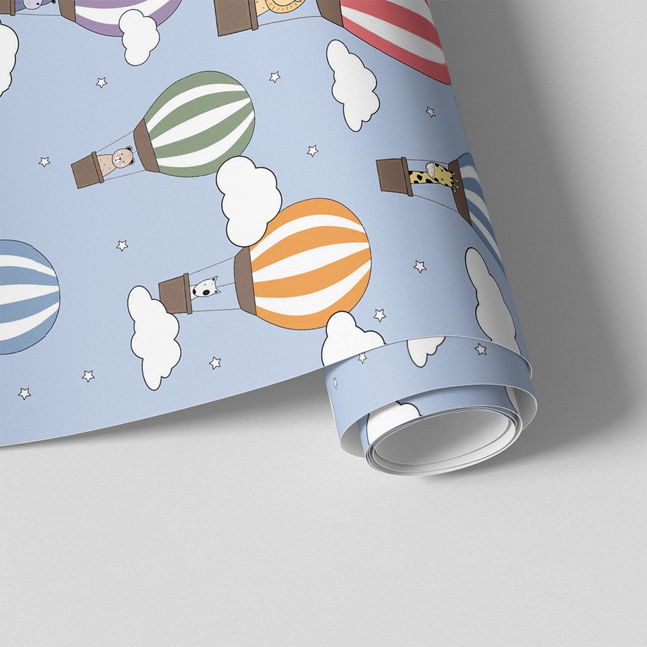 Tapeta - dziecięca, balony, zwierzęta, chmury