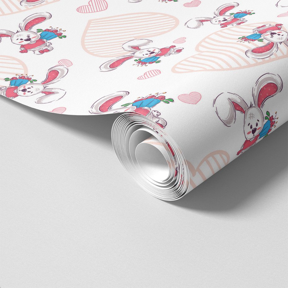 Tapeta - dziecięca, królik, serca, bukiet