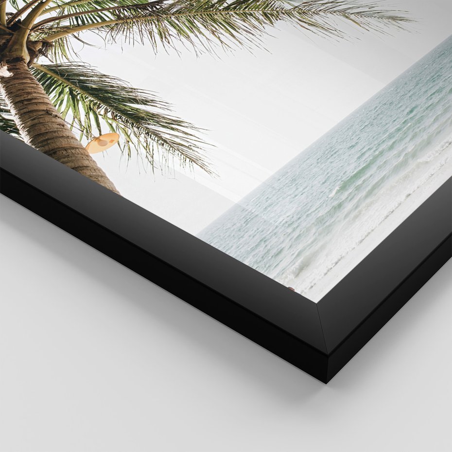 Zestaw obrazy w ramie, plakaty - palma, morze, cień - rama czarna
