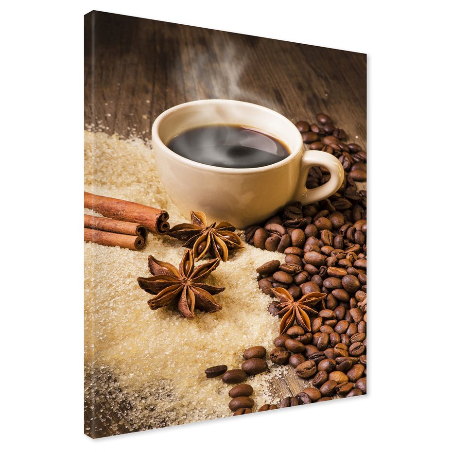 Obraz na płótnie - kawa, ziarna, cynamon