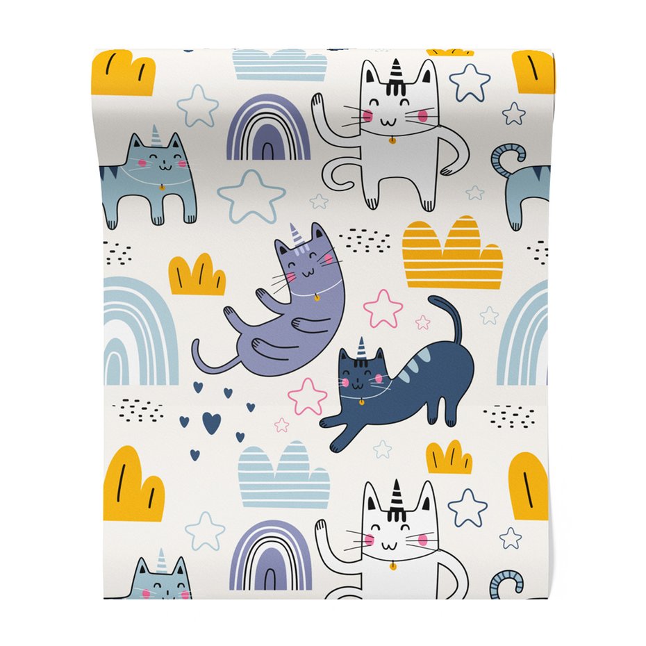 Tapeta - dziecięca, koty, jednorożce, gwiazdy