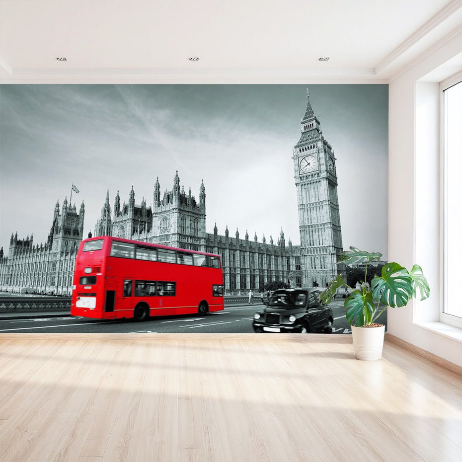 Fototapeta - Londyn, autobus, taksówka