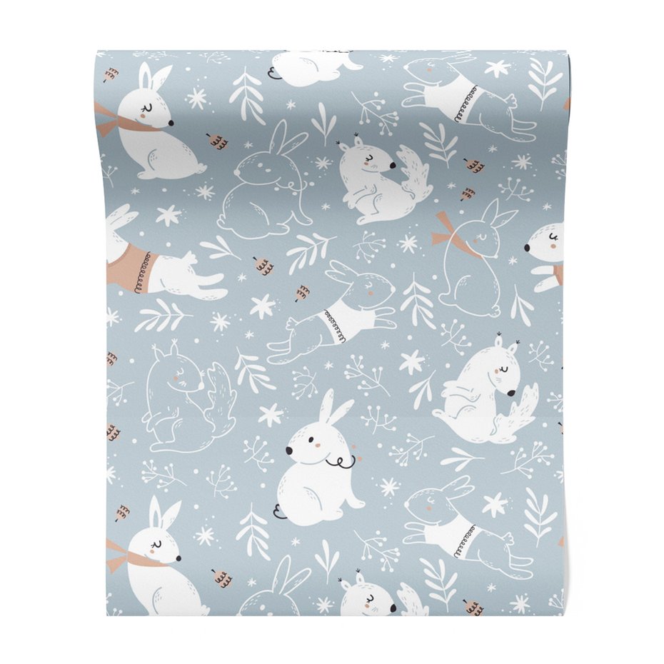 Tapeta - dziecięca, króliki, wiewiórki, liście