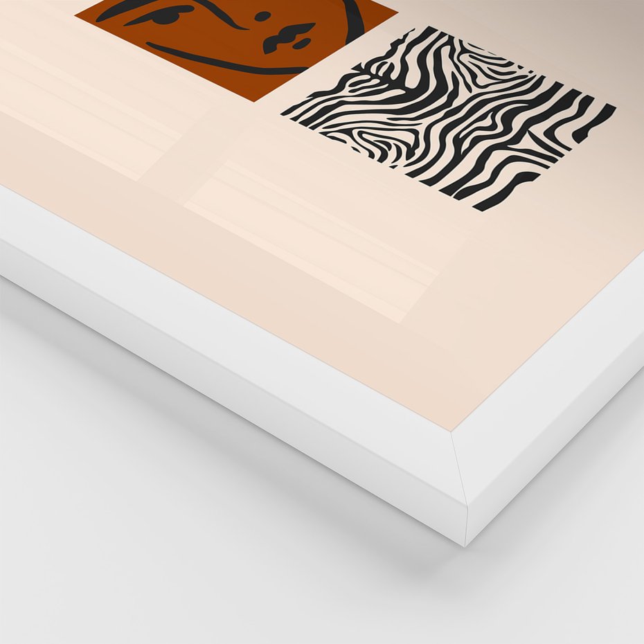 Zestaw obrazy w ramie, plakaty - abstrakcja, twarze, vintage - rama biała